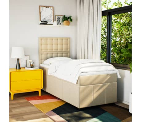 vidaXL Boxspring met matras stof cr&egrave;mekleurig 100x200 cm