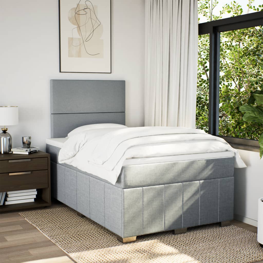vidaXL Boxspring met matras stof lichtgrijs 120x190 cm grijs, foto 2