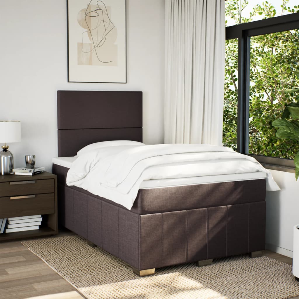 vidaXL Boxspring met matras stof donkerbruin 120x190 cm afbeelding