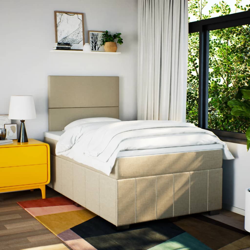 vidaXL Boxspring met matras stof crèmekleurig 120x190 cm afbeelding