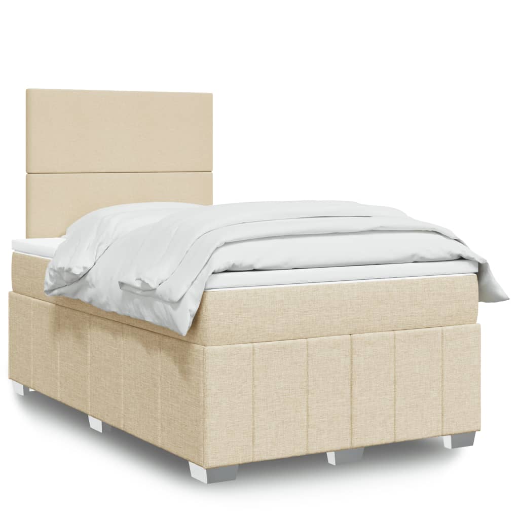 Kontinentalseng med madras og topmadras 120x190 cm stof cremefarvet