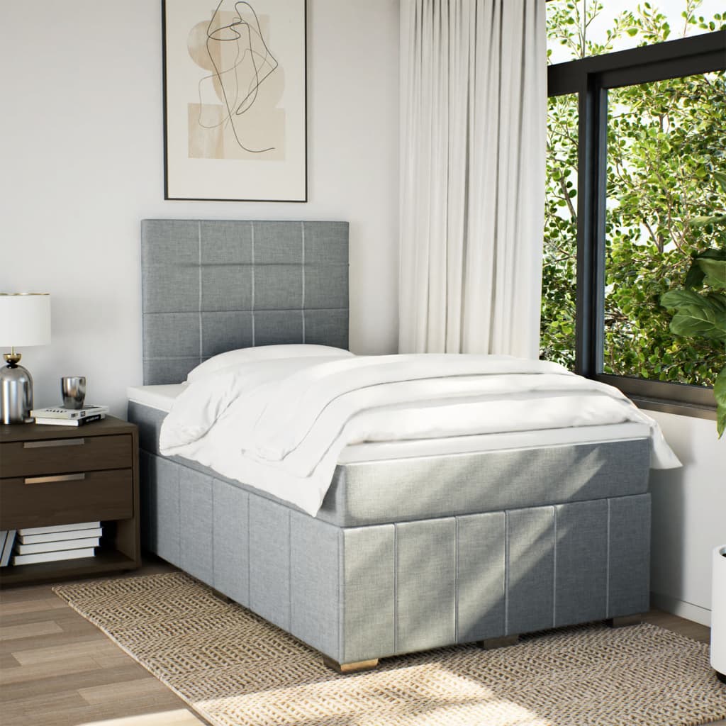 vidaXL Boxspring met matras stof lichtgrijs 120x190 cm afbeelding