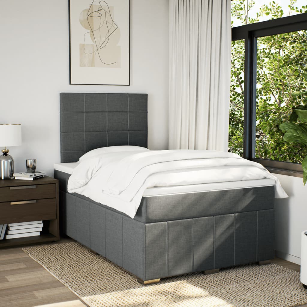 vidaXL Boxspring met matras stof donkergrijs 120x190 cm afbeelding