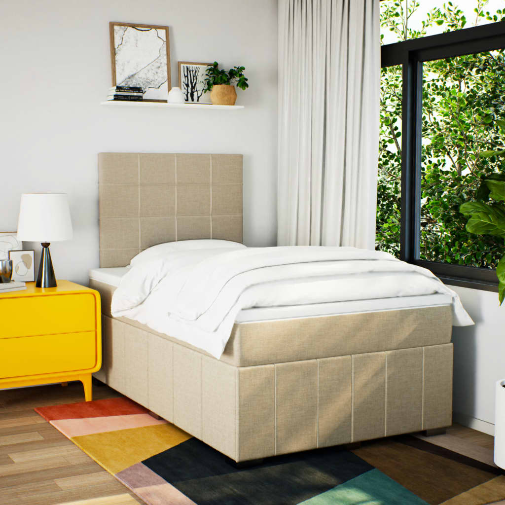 vidaXL Boxspring met matras stof crèmekleurig 120x190 cm afbeelding