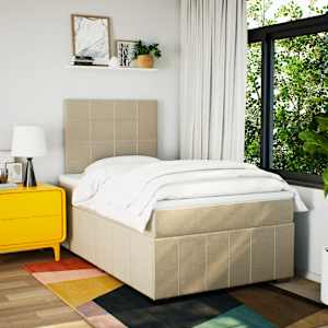 vidaXL Sommier &agrave; lattes de lit avec matelas cr&egrave;me 120x190 cm tissu