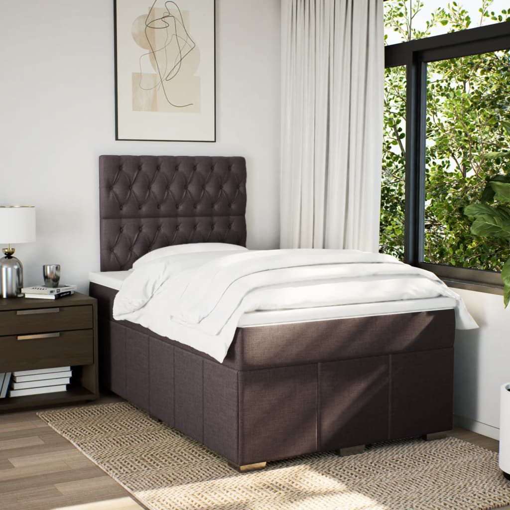 vidaXL Boxspring met matras stof donkerbruin 120x190 cm afbeelding