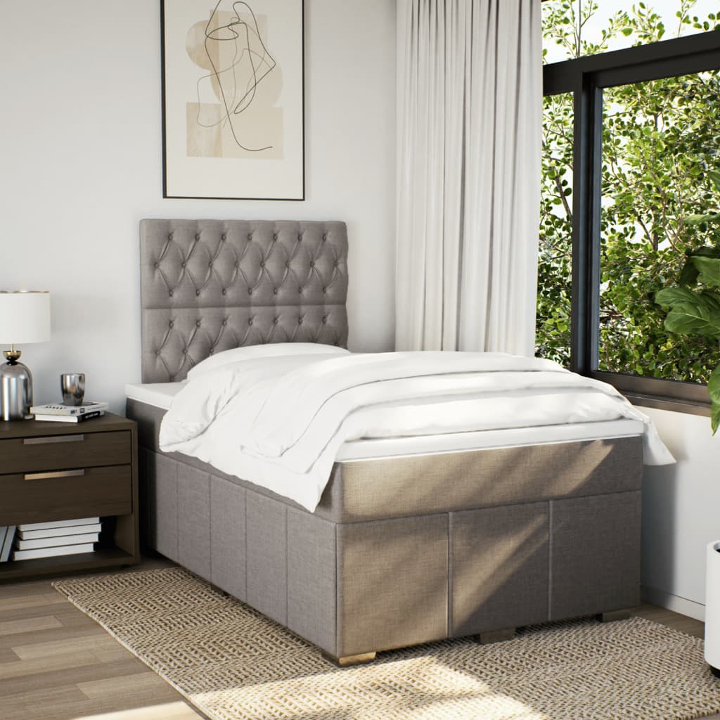 vidaXL Boxspring met matras stof taupe 120x190 cm afbeelding