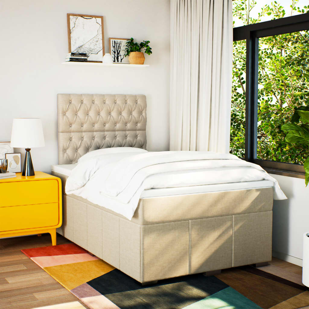 vidaXL Boxspring met matras stof crèmekleurig 120x190 cm, foto 2