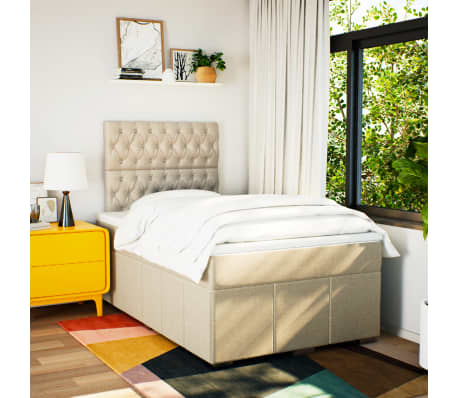 vidaXL Sommier &agrave; lattes de lit avec matelas cr&egrave;me 120x190 cm tissu