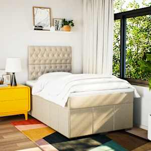 vidaXL Sommier &agrave; lattes de lit avec matelas cr&egrave;me 120x190 cm tissu