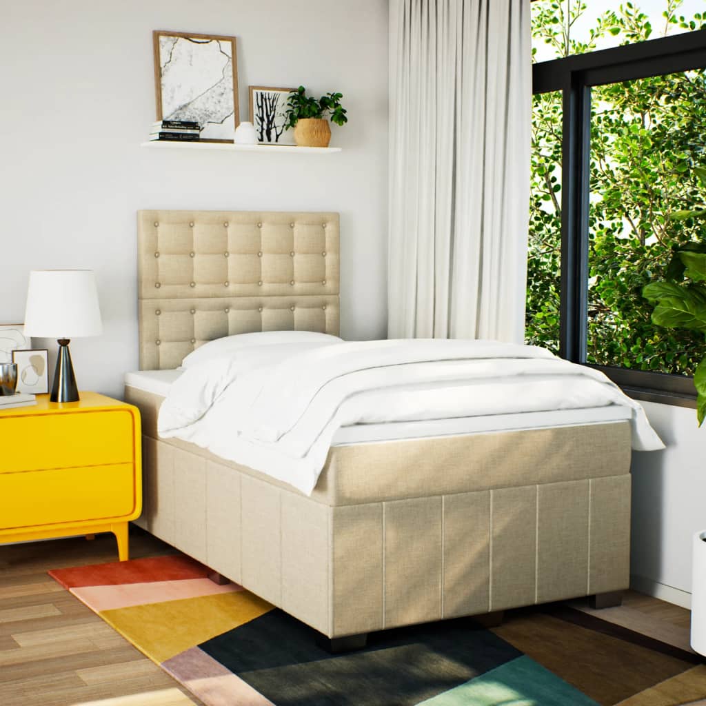 vidaXL Boxspring met matras stof crèmekleurig 120x190 cm afbeelding