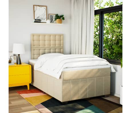 vidaXL Sommier &agrave; lattes de lit avec matelas cr&egrave;me 120x190 cm tissu