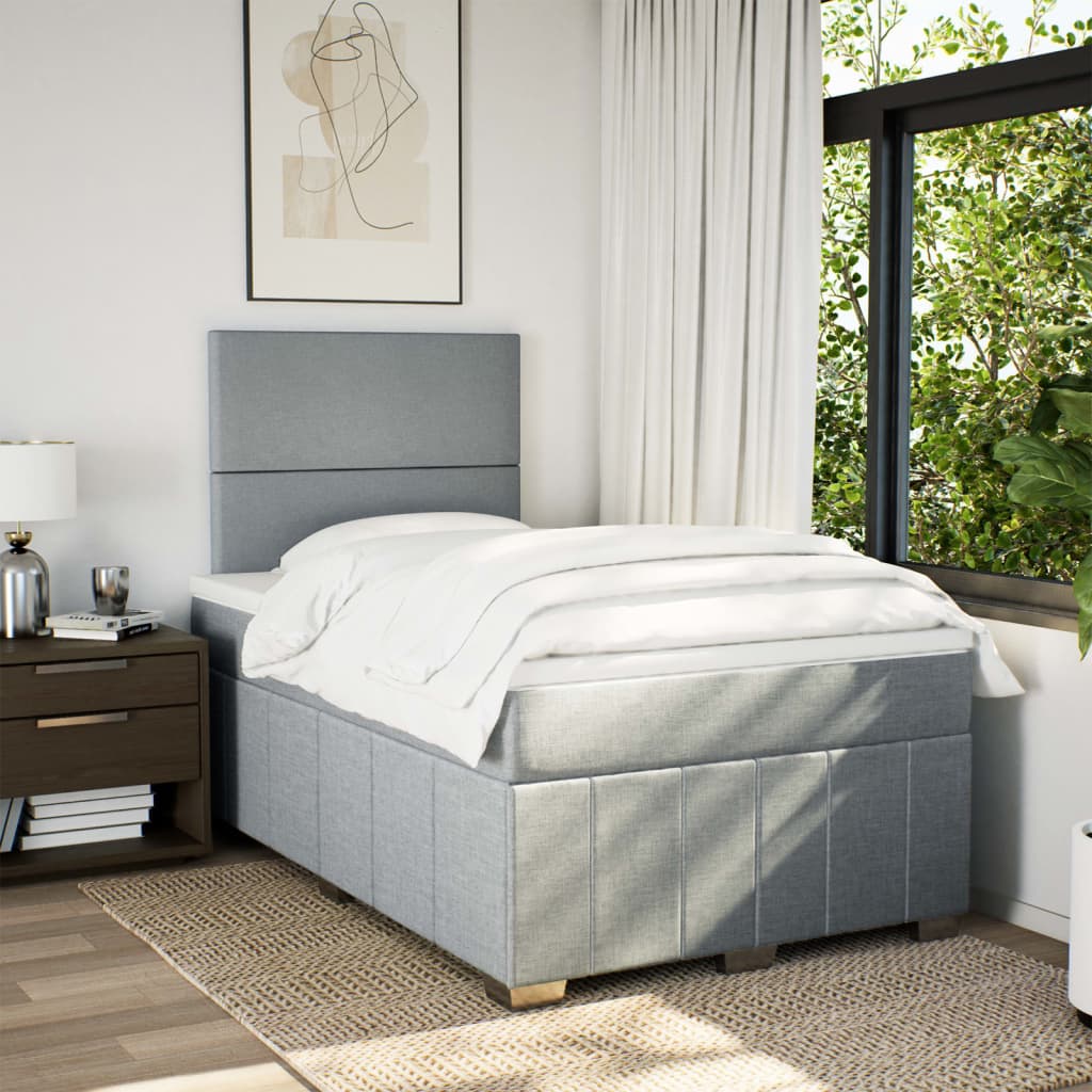 vidaXL Boxspring met matras stof lichtgrijs 120x200 cm afbeelding
