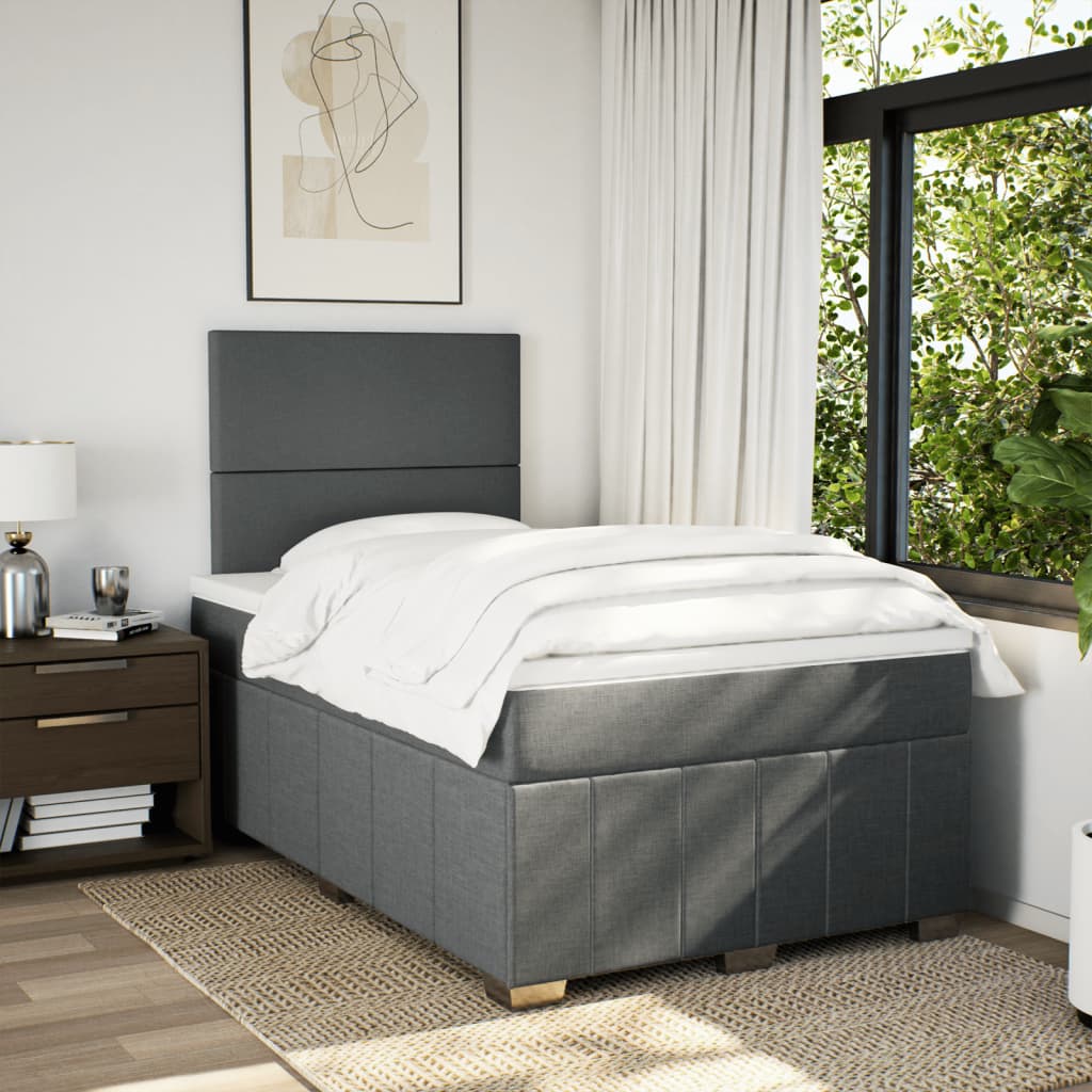 vidaXL Boxspring met matras stof donkergrijs 120x200 cm afbeelding