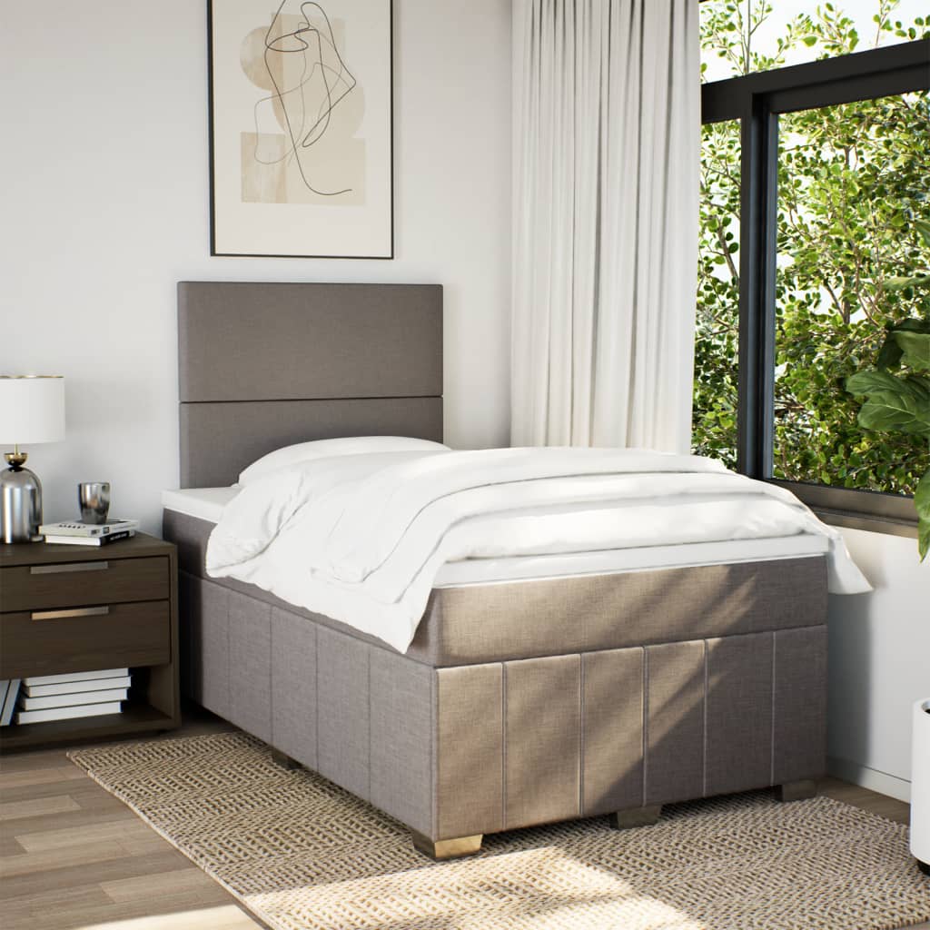 vidaXL Boxspring met matras stof taupe 120x200 cm afbeelding
