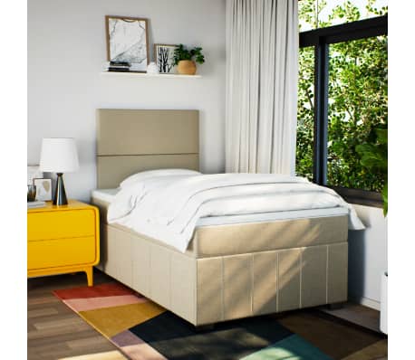vidaXL Sommier &agrave; lattes de lit avec matelas Cr&egrave;me 120x200 cm Tissu