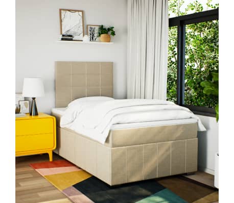 vidaXL Sommier &agrave; lattes de lit avec matelas Cr&egrave;me 120x200 cm Tissu