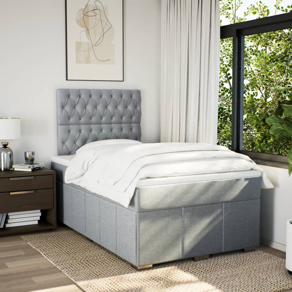vidaXL Boxspring met matras stof lichtgrijs 120x200 cm afbeelding