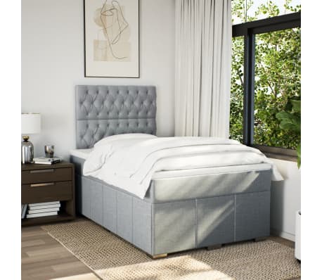 vidaXL Pat continental cu saltea, gri deschis, 120x200 cm, textil