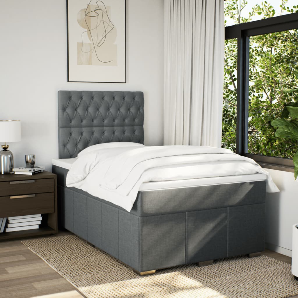 vidaXL Boxspring met matras stof donkergrijs 120x200 cm afbeelding