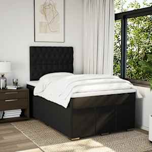 vidaXL Pat box spring cu saltea, negru, 120x200 cm, textil