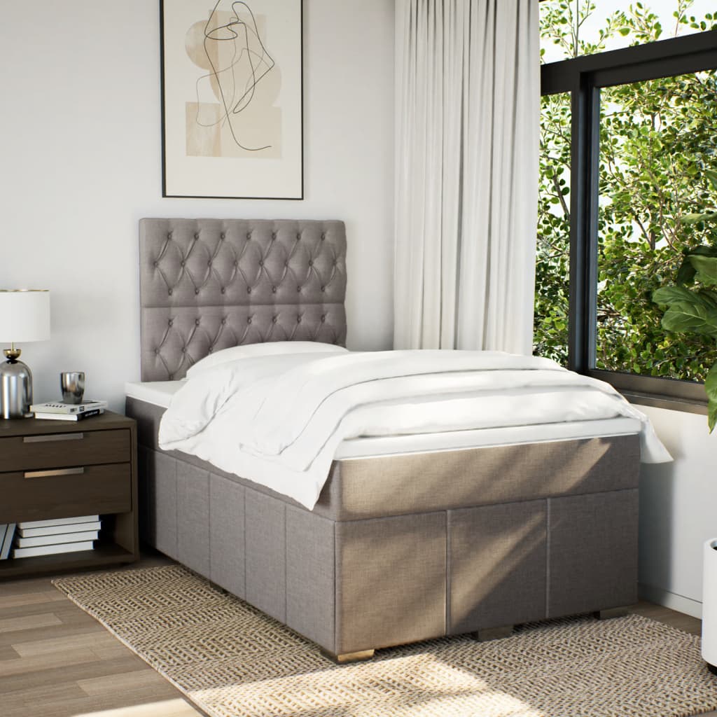 vidaXL Pat box spring cu saltea, gri taupe, 120x200 cm, textil