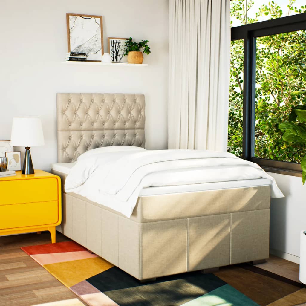 vidaXL Boxspring met matras stof crèmekleurig 120x200 cm afbeelding