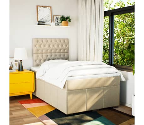 vidaXL Sommier &agrave; lattes de lit avec matelas Cr&egrave;me 120x200 cm Tissu