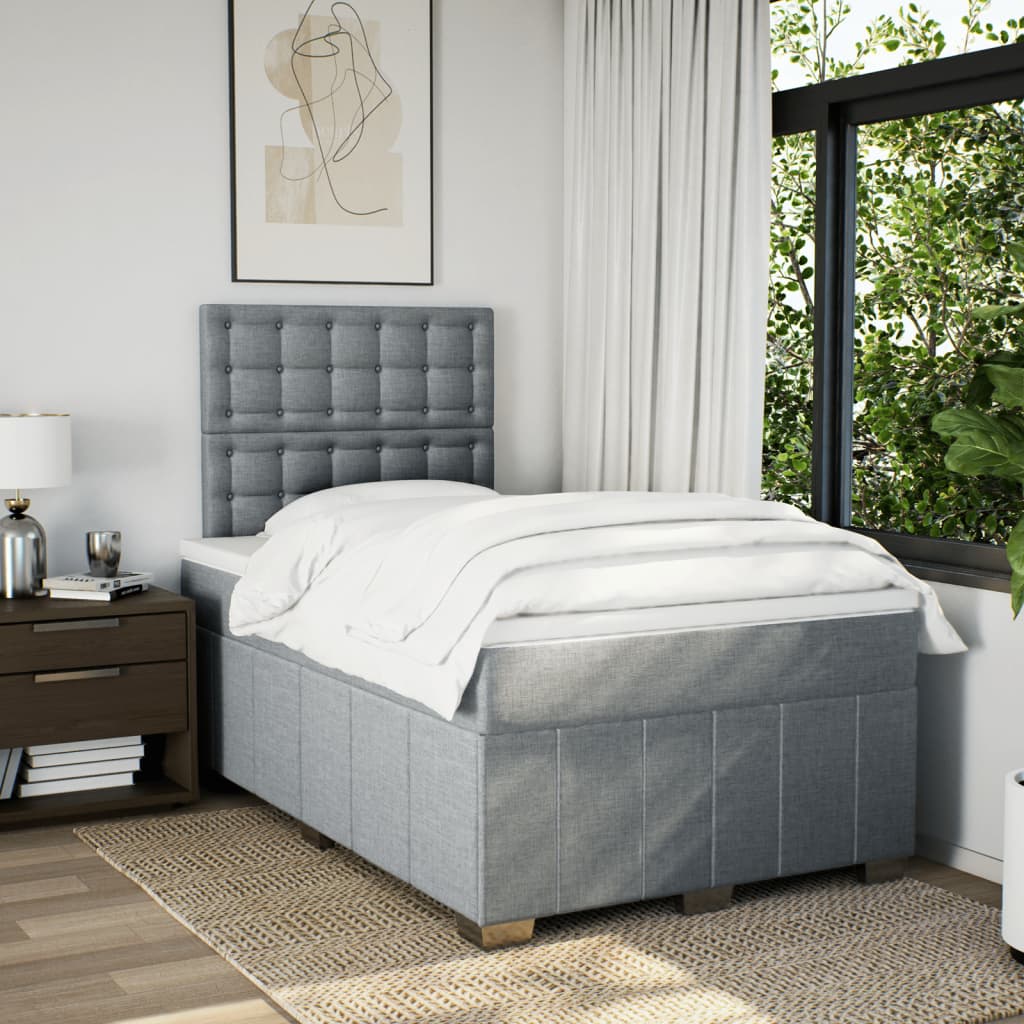 vidaXL Boxspring met matras stof lichtgrijs 120x200 cm afbeelding