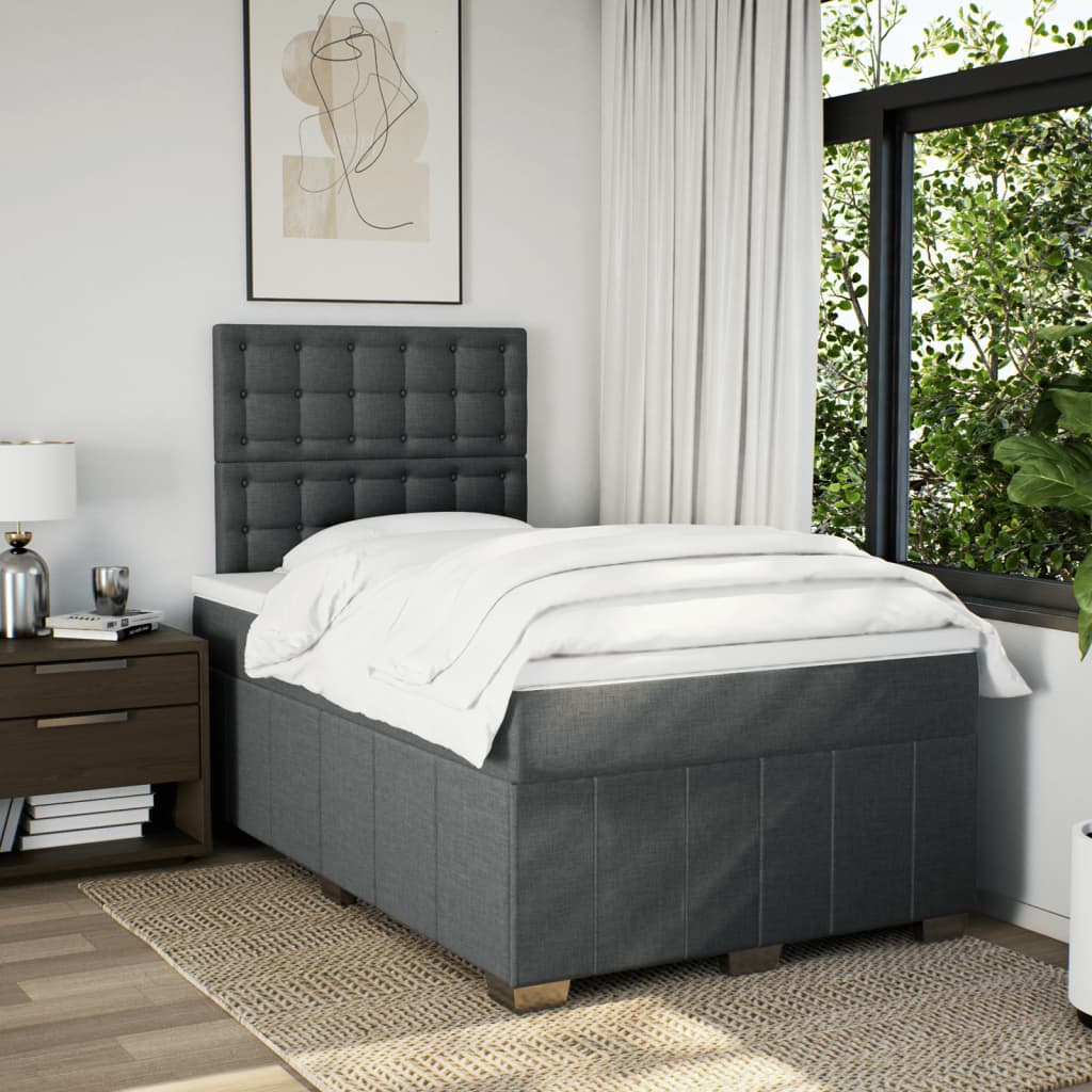 vidaXL Boxspring met matras stof donkergrijs 120x200 cm afbeelding