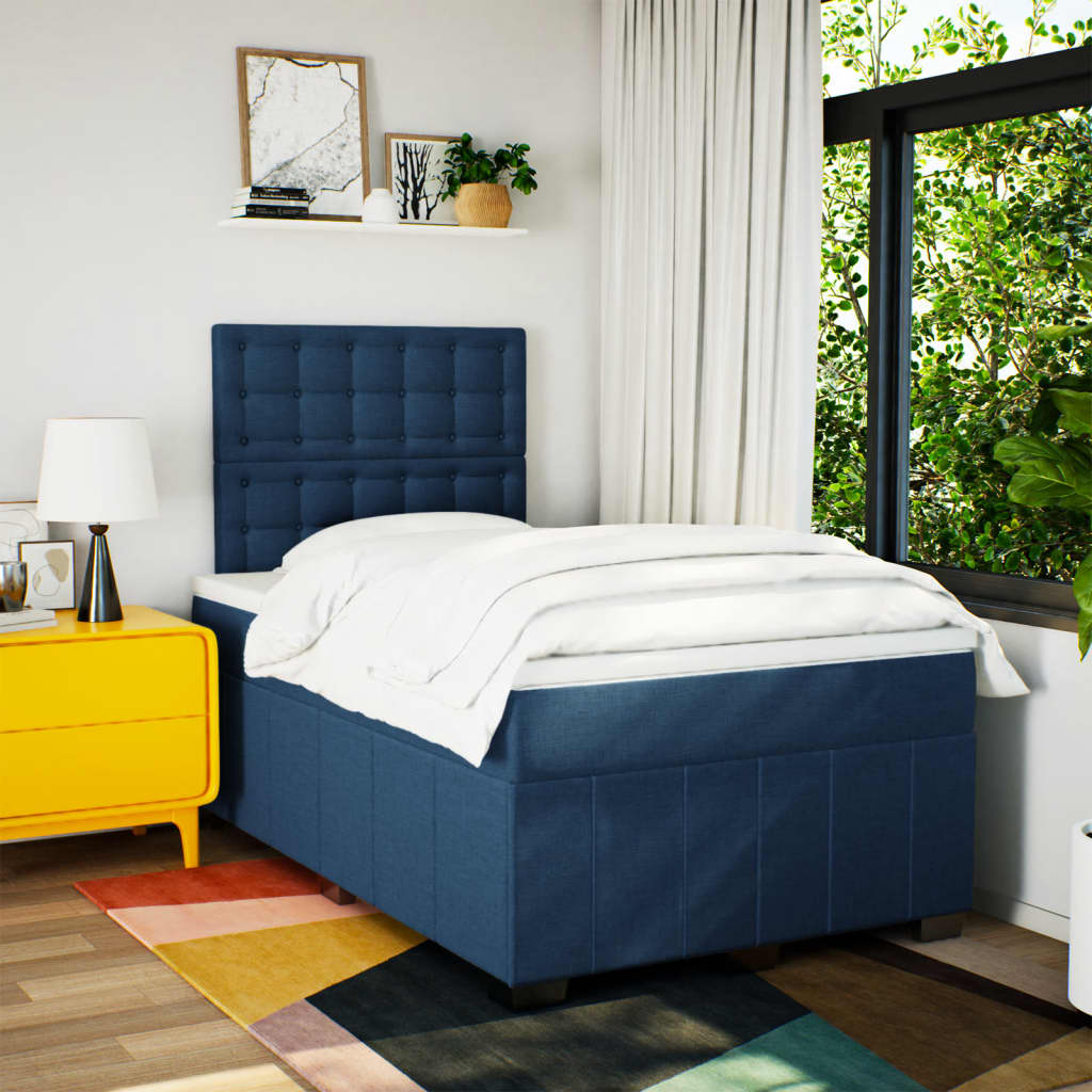 vidaXL Boxspring met matras stof blauw 120x200 cm afbeelding