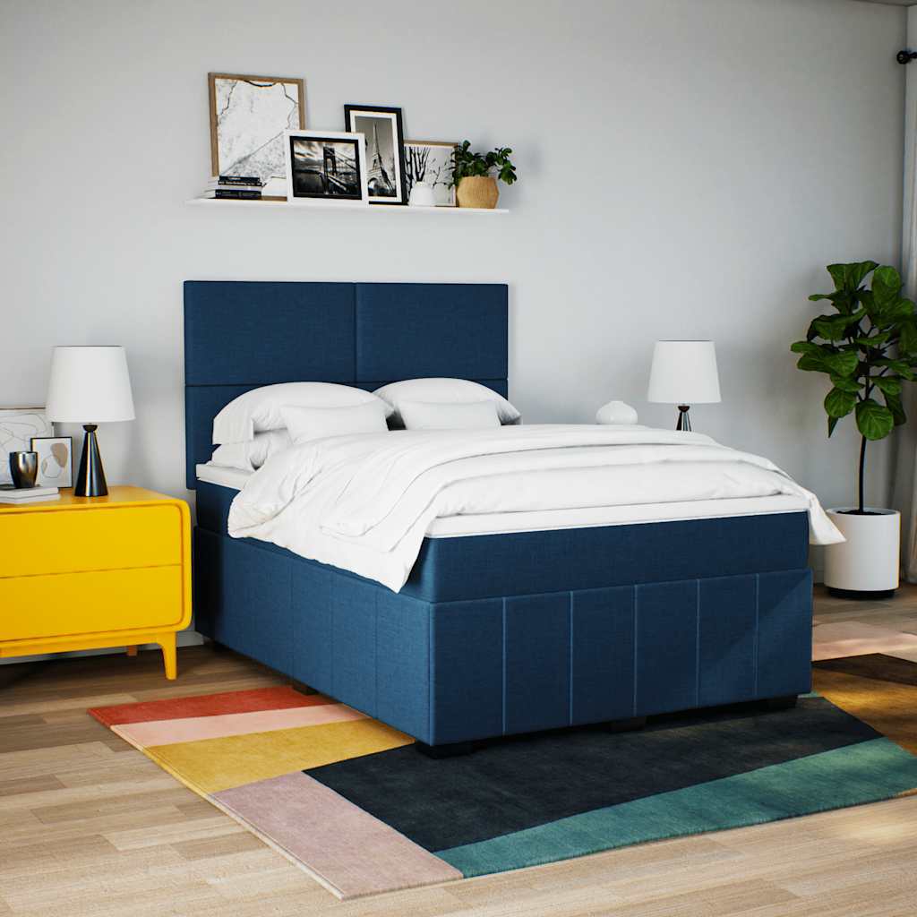 vidaXL Boxspring met matras stof blauw 140x190 cm, foto 2