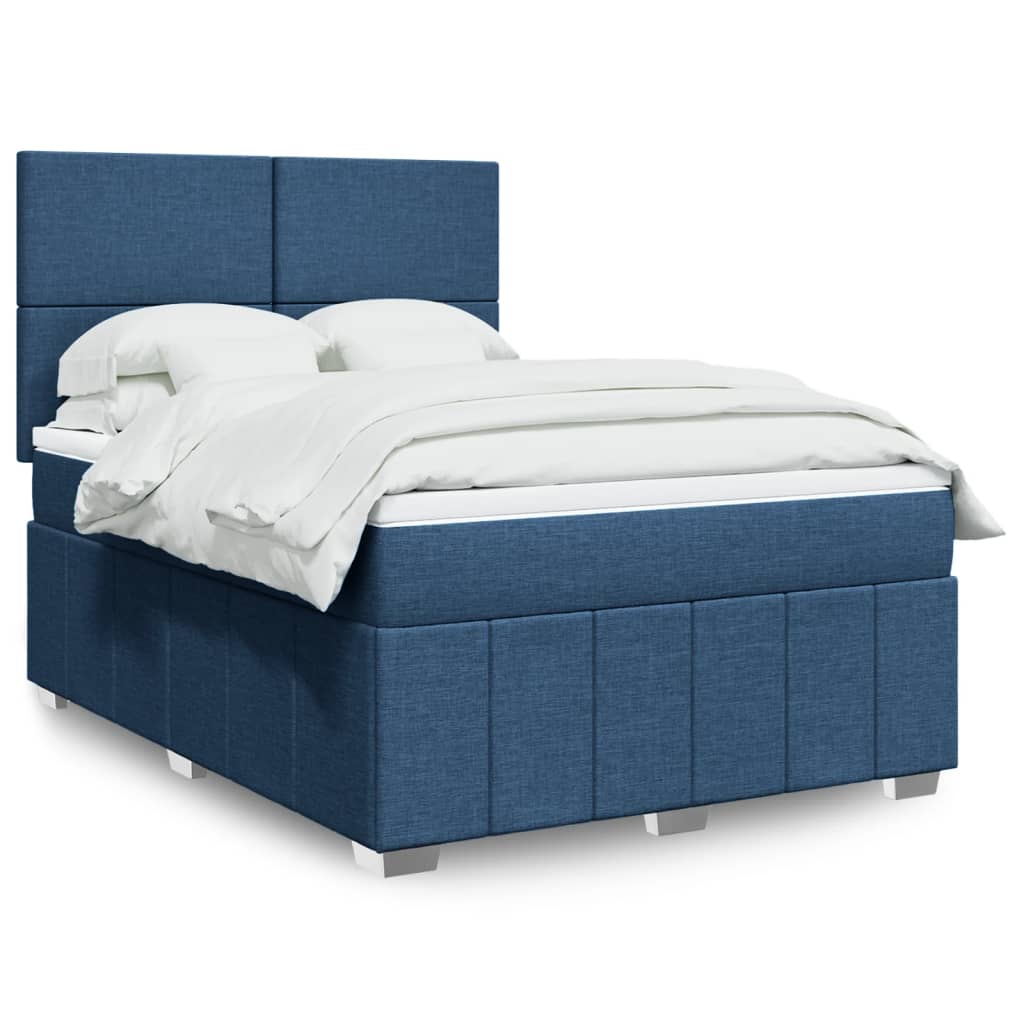 Boxspringbett mit Matratze Blau 140×190 cm Stoff