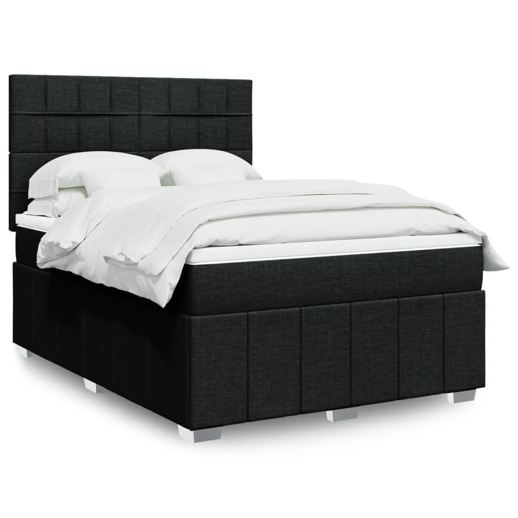 vidaXL Boxspringbett mit Matratze Schwarz 140x190 cm Stoff