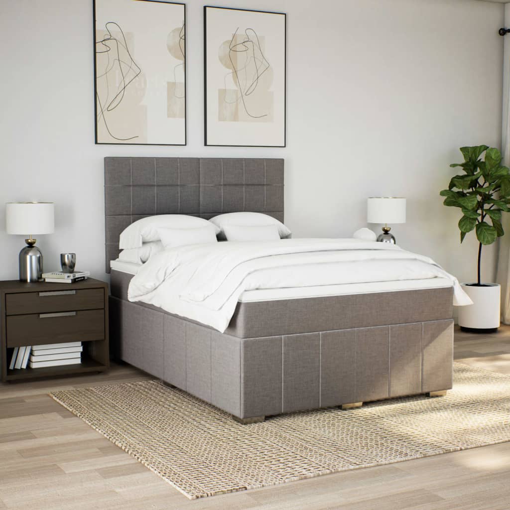 vidaXL Boxspring met matras stof taupe 140x190 cm afbeelding