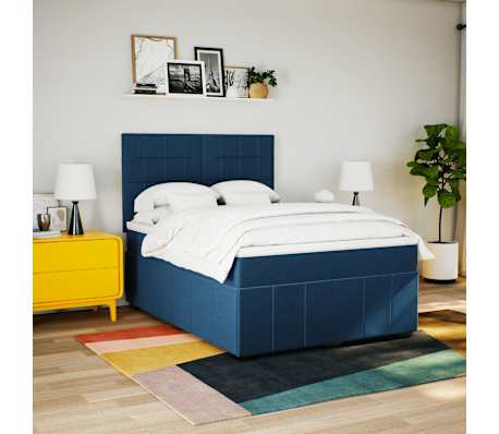 vidaXL Cama com molas/colch&atilde;o 140x190 cm tecido azul