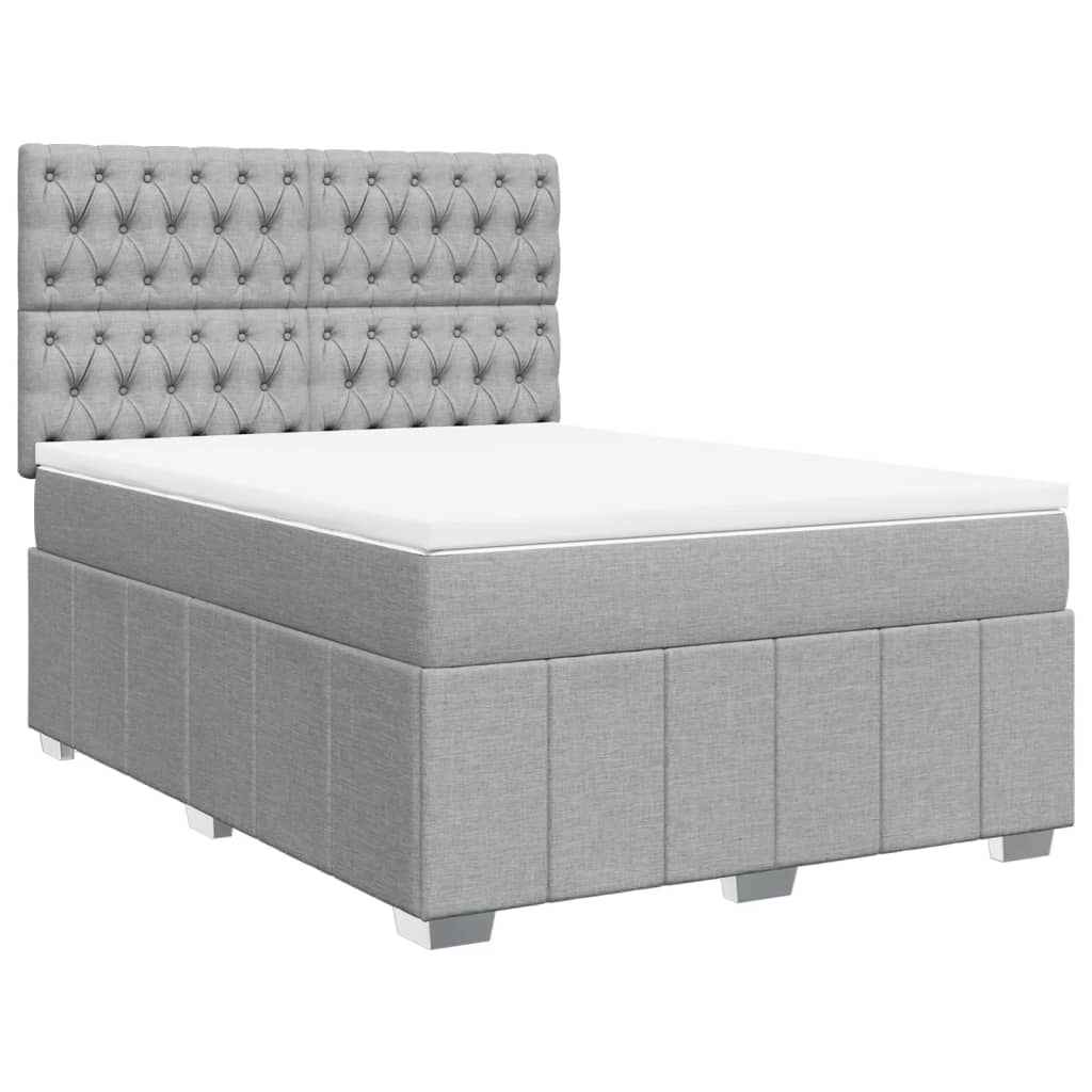 vidaXL Boxspring met matras stof lichtgrijs 140x190 cm grijs, foto 3