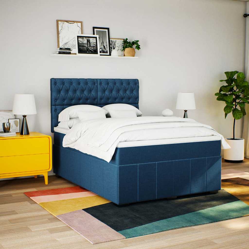 vidaXL Boxspring met matras stof blauw 140x190 cm afbeelding