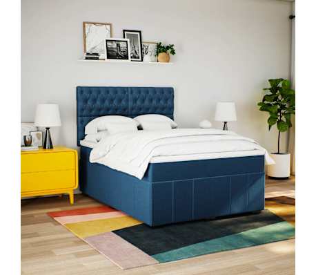 vidaXL Boxspring met matras stof blauw 140x190 cm