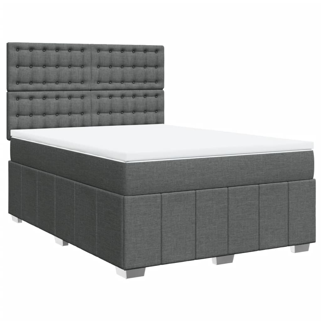 vidaXL Pat box spring cu saltea, gri închis, 140x190 cm, textil