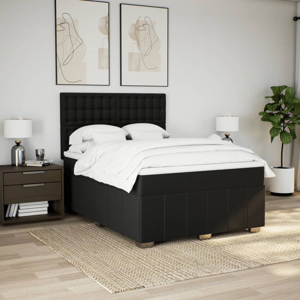 vidaXL Boxspring met matras stof zwart 140x190 cm afbeelding