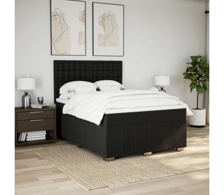 vidaXL Sommier &agrave; lattes de lit avec matelas Noir 140x190 cm Tissu