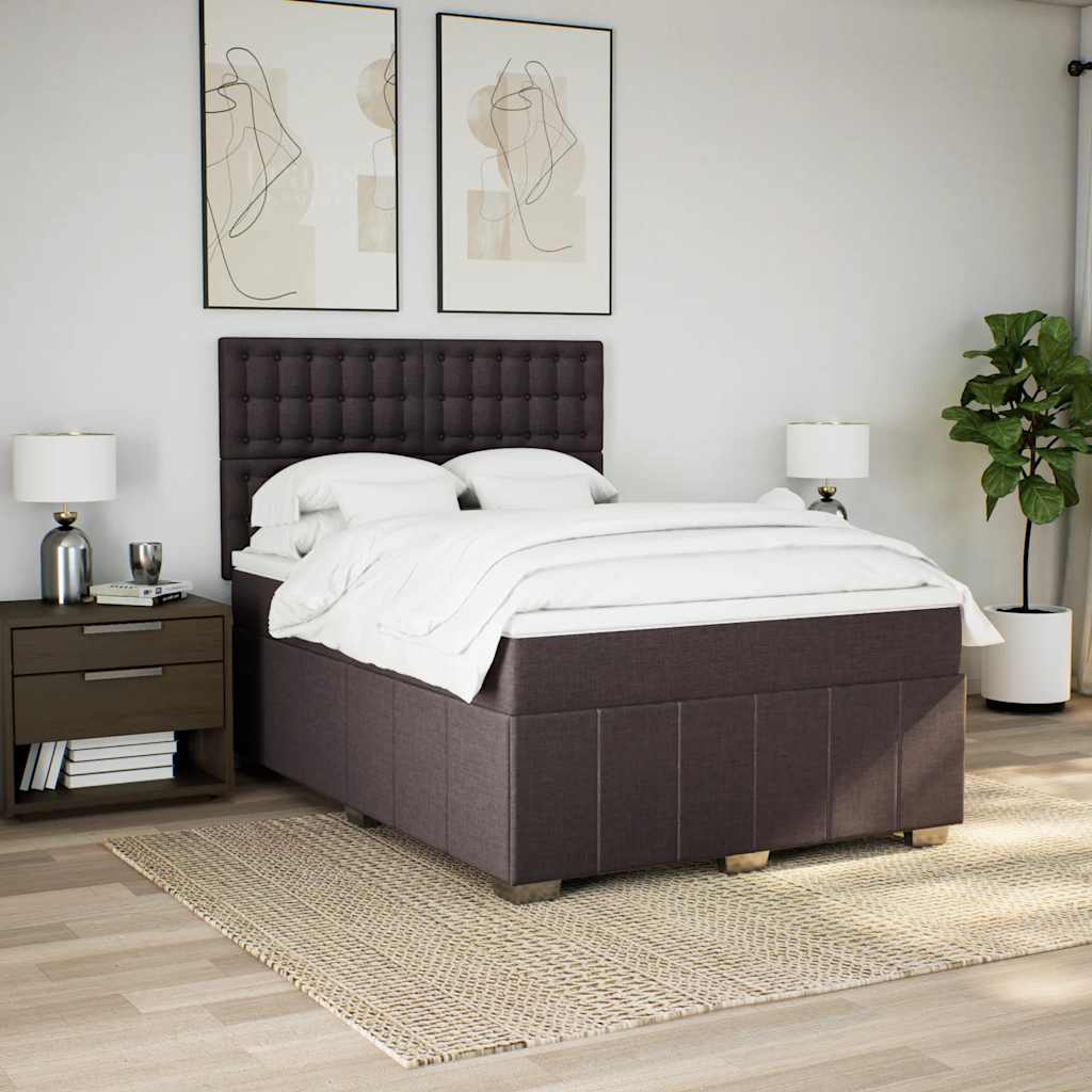 vidaXL Boxspring met matras stof donkerbruin 140x190 cm afbeelding