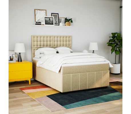 vidaXL Pat box spring cu saltea, crem, 140x200 cm, textil