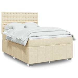 Box spring postelja z vzmetnico krem 140x190 cm blago