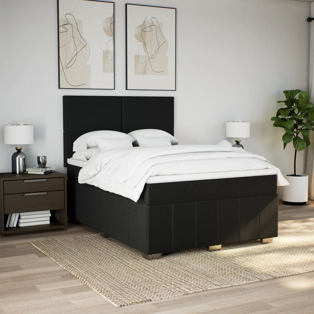 vidaXL Boxspring met matras stof zwart 140x200 cm afbeelding