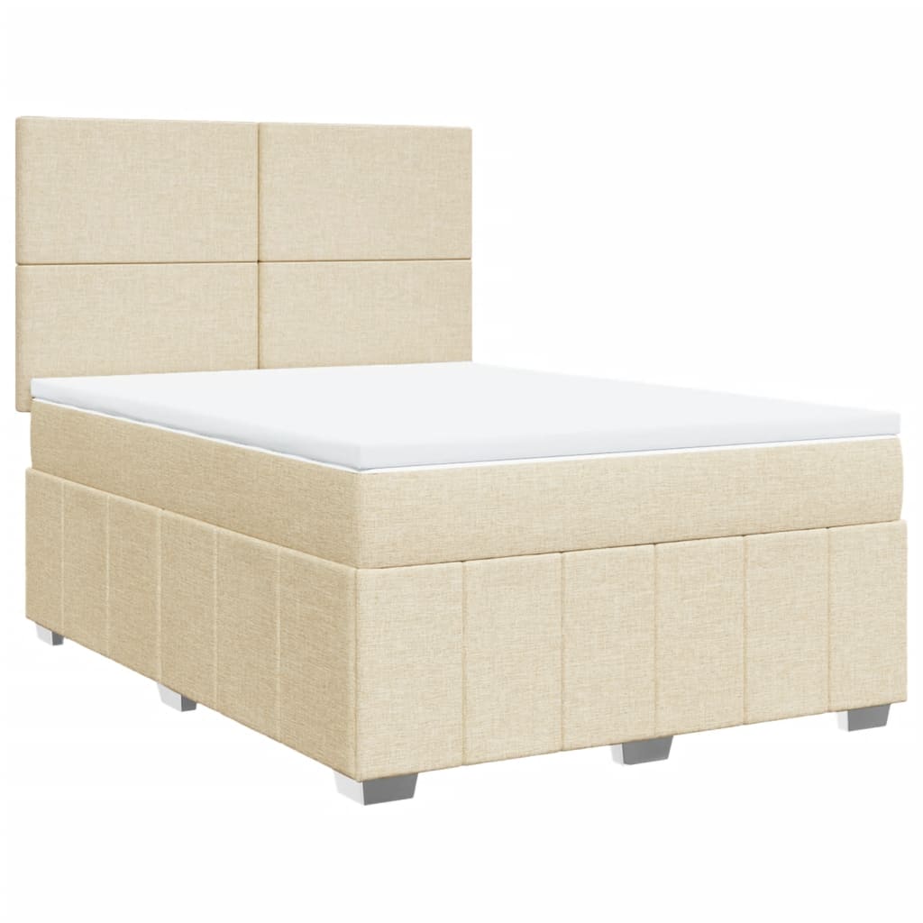 vidaXL Box spring postelja z vzmetnico krem 140x200 cm blago