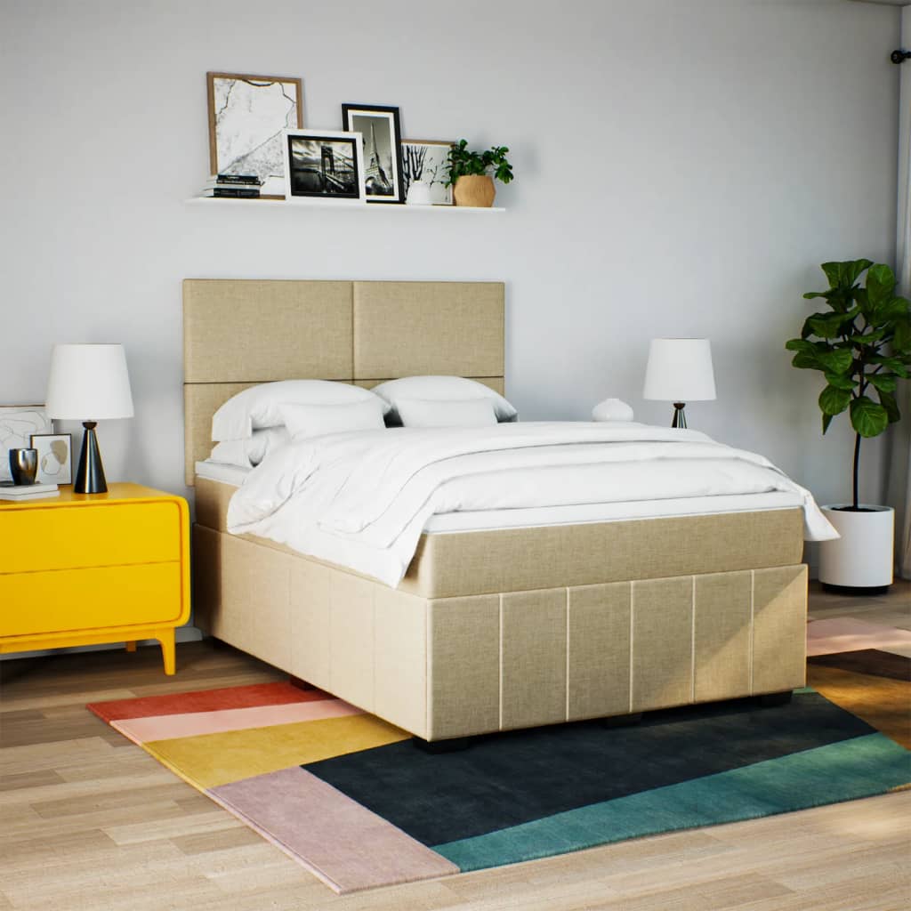 vidaXL Boxspring met matras stof crèmekleurig 140x200 cm, foto 2