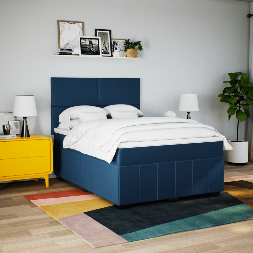 vidaXL Boxspring met matras stof blauw 140x200 cm, foto 2