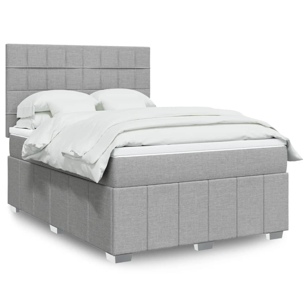 vidaXL Boxspringbett mit Matratze Hellgrau 140x200 cm Stoff